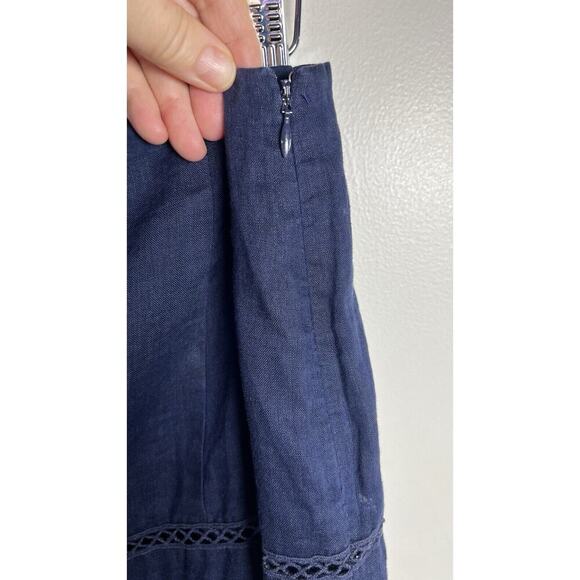 Lauren Ralph Lauren Size 14 Navy Fit & Flare Embroidered Cut Outs Linen Skirt - Picture 7 of 8
